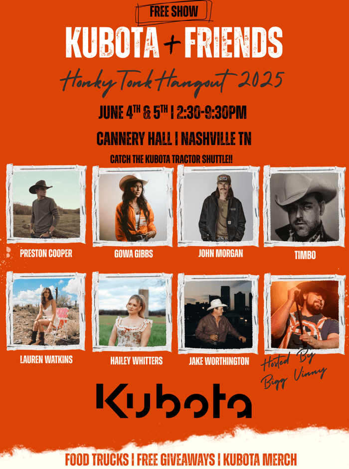 Gear up for CMA Fest with Kubota at the Honky Tonk Hangout: A Free Two-Night Country Music Show