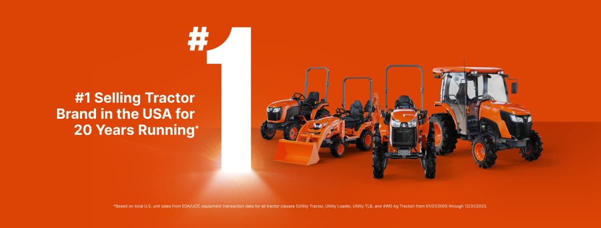Kubota tractors celebrating the #1 selling tractor brand in the USA for 20 years running